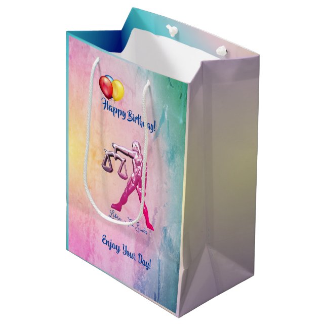 Sac Cadeau Moyen Joyeux anniversaire - Libra (Devant Angle)