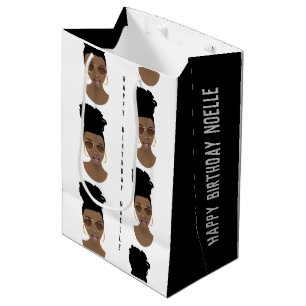 Sac Cadeau Moyen Joyeux anniversaire, Messy Bun, noir & blanc