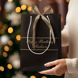 Sac Cadeau Moyen Joyeux Anniversaire Nom Script Or Noir
