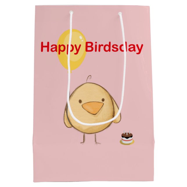 Sac Cadeau Moyen Joyeux anniversaire oiseau poussin thème Anniversa (Dos)