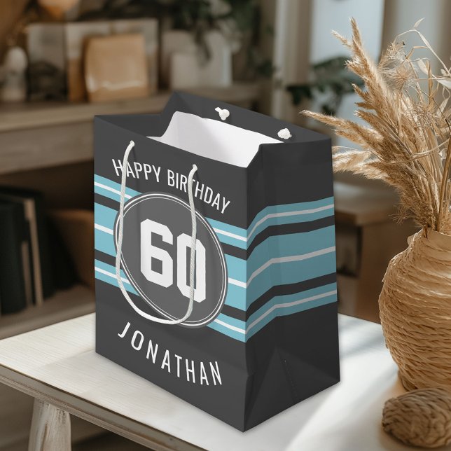 Sac Cadeau Moyen Joyeux Anniversaire Sports Jersey Stripes Nom et â (Custom Gift Bag)