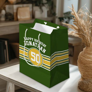 Sac Cadeau Moyen Joyeux Anniversaire Sports Stripes avec Age Gold G