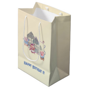 Sac Cadeau Moyen Joyeux Anniversaire Trois Petits Chiens Célébrant