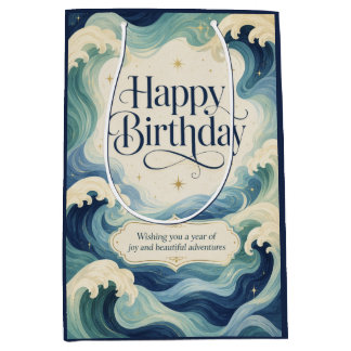Sac Cadeau Moyen Joyeux Anniversaire Vagues Océaniques Flottantes
