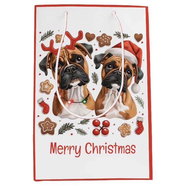 Sac Cadeau Moyen Joyeux Chiens en boîte de Noël (Devant)