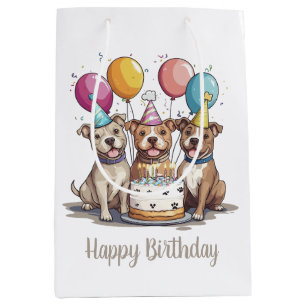 Sac Cadeau Moyen Joyeux Chiens taureaux Pit Anniversaire