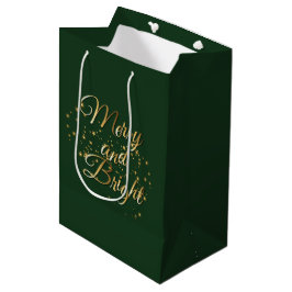 Sac Cadeau Moyen Joyeux et brillant Luxe, Vert foncé & Or Design