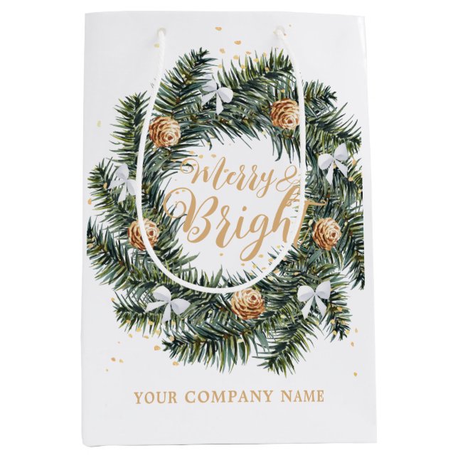 Sac Cadeau Moyen Joyeux et brillant Noël Wreath Holiday Company (Devant)
