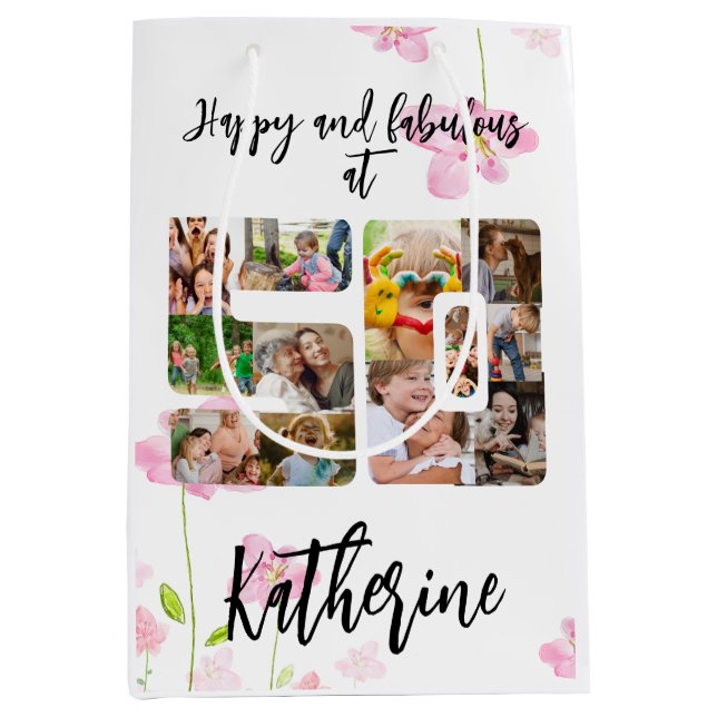 Sac Cadeau Moyen Joyeux et fabuleux 50e anniversaire Multi Photo (Devant)