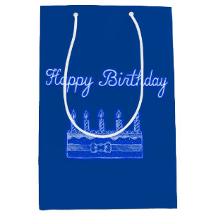 Sac Cadeau Moyen Joyeux gâteau d'anniversaire Neon Bleu Signet Text