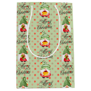 Sac Cadeau Moyen Joyeux Gnome Et Points De Noël