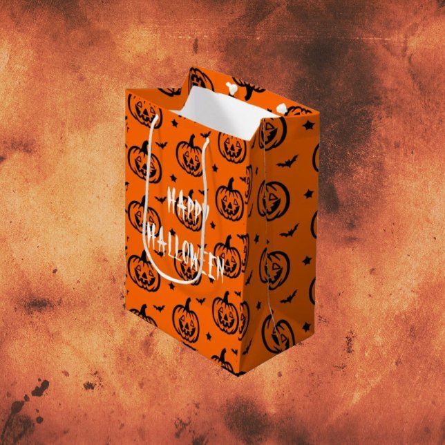 Sac Cadeau Moyen Joyeux Halloween Citrouilles orange/noir (Créateur téléchargé)