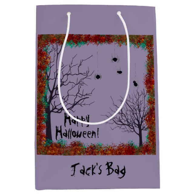 Sac Cadeau Moyen Joyeux Halloween | Personnaliser Arbres Éffrayants (Devant)