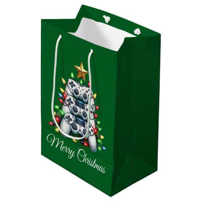 Sac Cadeau Moyen Joyeux Jeu de Noël (Devant Angle)