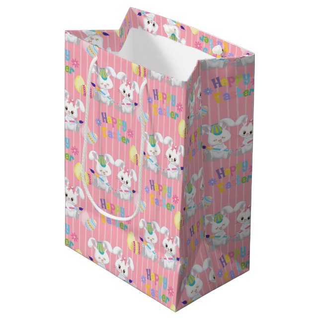 Sac Cadeau Moyen Joyeux lapins lapins de lapin de Pâques peignant d (Devant Angle)