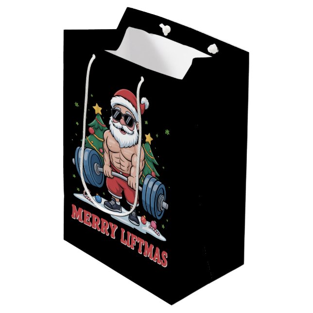 Sac Cadeau Moyen Joyeux Liftmas Poids Père Noël Fitness Gym (Devant Angle)