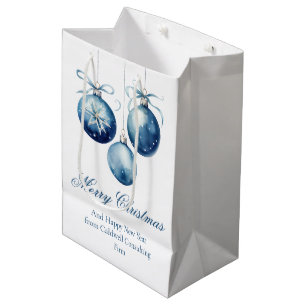 Sac Cadeau Moyen Joyeux Noël Bleu Élégant Entreprise Personnalisée