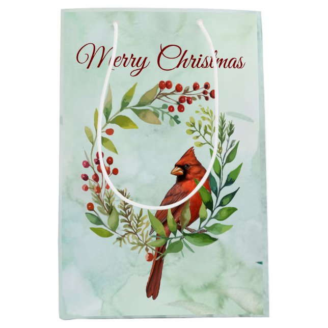 Sac Cadeau Moyen Joyeux Noël Cardinal Classique  (Devant)