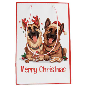 Sac Cadeau Moyen Joyeux Noël Chiens bergers allemands