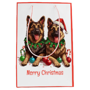 Sac Cadeau Moyen Joyeux Noël Chiens bergers allemands