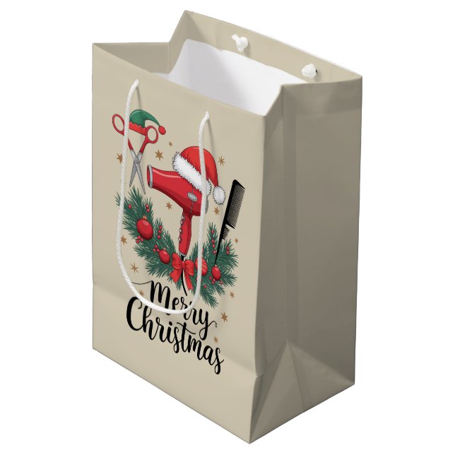 Sac Cadeau Moyen Joyeux Noël coiffeur coiffeur Xmas coiffure (Devant Angle)