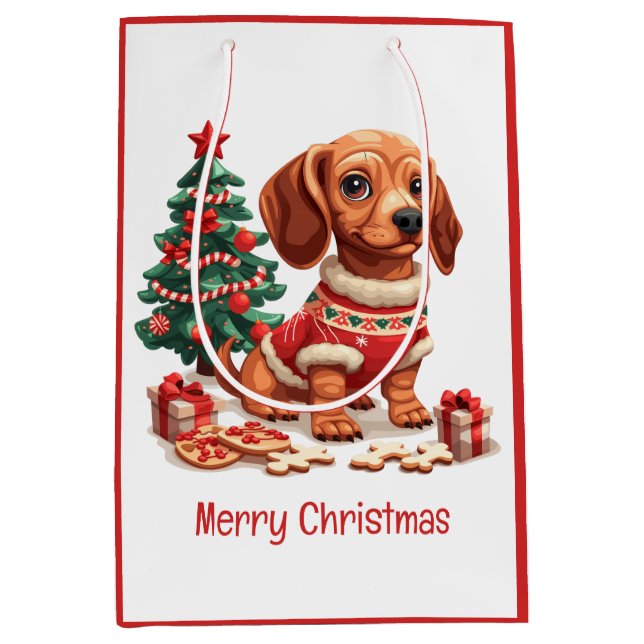 Sac Cadeau Moyen Joyeux Noël Dachshund Chien de vacances Cookies (Devant)