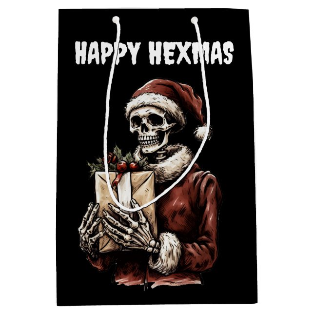 Sac Cadeau Moyen Joyeux Noël Éffrayant Squelette gothique (Devant)