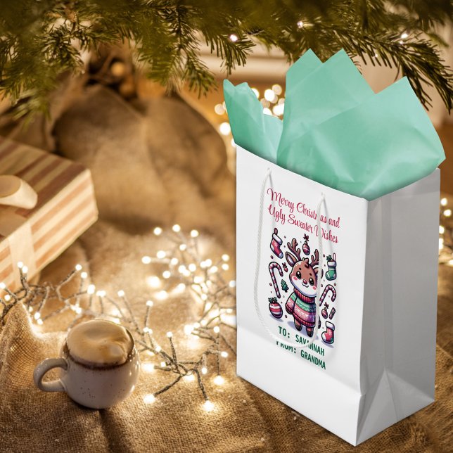Sac Cadeau Moyen Joyeux Noël et vilains voeux de Sweat Reindeer (Créateur téléchargé)