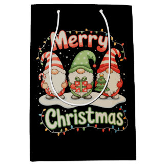 Sac Cadeau Moyen Joyeux Noël Famille Gnome Noël Lumières Vacances