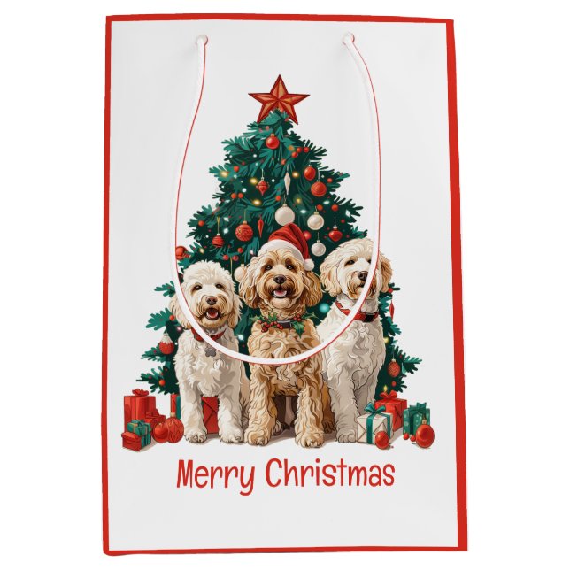 Sac Cadeau Moyen Joyeux Noël Goldendoodle Chiens (Devant)