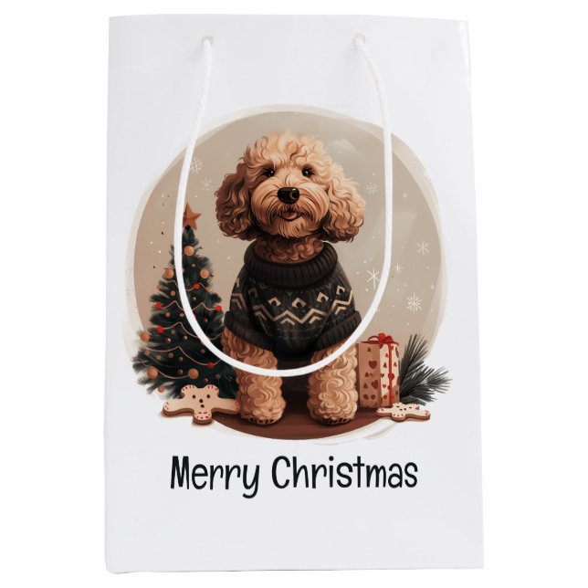 Sac Cadeau Moyen Joyeux Noël Goldendoodle Chiens de chiot (Devant)