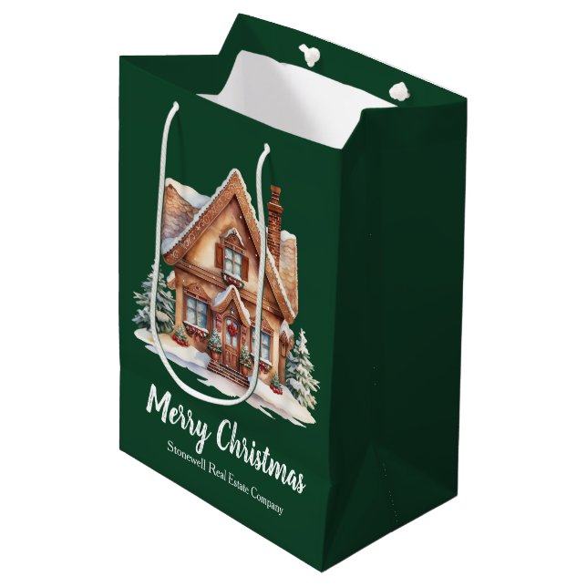 Sac Cadeau Moyen Joyeux Noël Immobilier Société Green Custom (Devant Angle)
