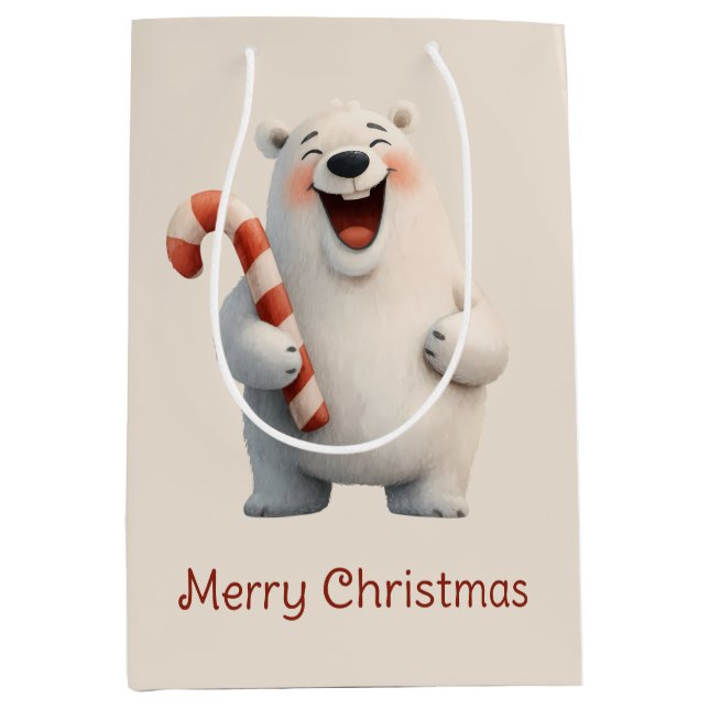 Sac Cadeau Moyen Joyeux Noël mignon Ours Polaire Design (Devant)