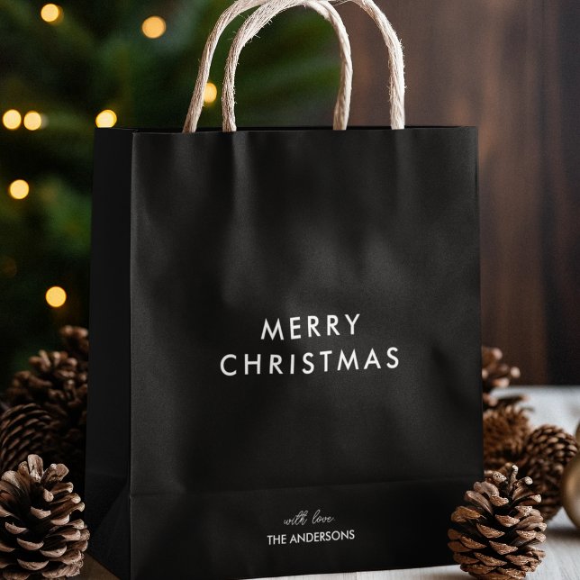 Sac Cadeau Moyen Joyeux Noël Nom personnalisé Noir (Créateur téléchargé)