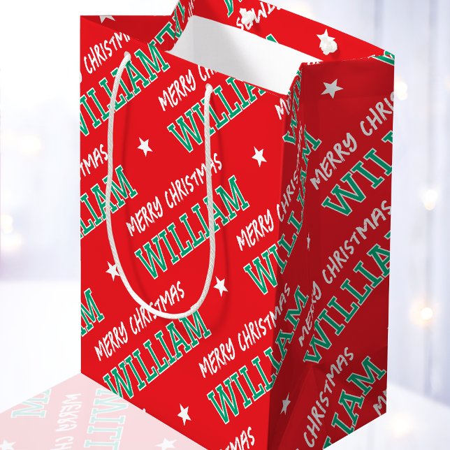 Sac Cadeau Moyen Joyeux Noël Nom Typographie Rouge Vert (Créateur téléchargé)