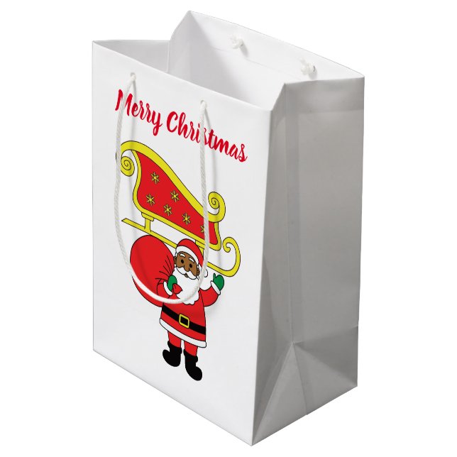 Sac Cadeau Moyen Joyeux Noël Père Noël Africain Américain (Dos Angle)