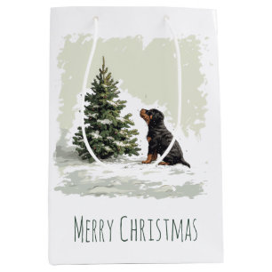 Sac Cadeau Moyen Joyeux Noël Rottweiler Chien Arbre de Noël