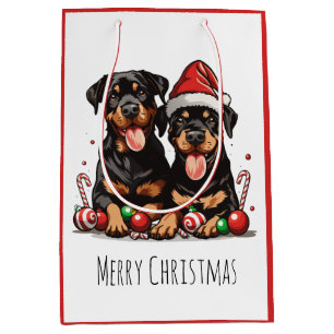 Sac Cadeau Moyen Joyeux Noël Rottweiler Chien Père Noël