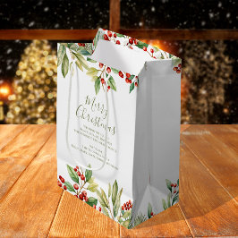 Sac Cadeau Moyen Joyeux Noël Rouge Holly Greenery Custom