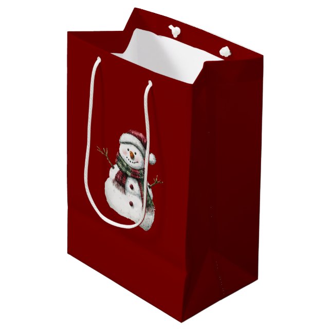 Sac Cadeau Moyen Joyeux Noël Rouge Vert Snowman (Devant Angle)