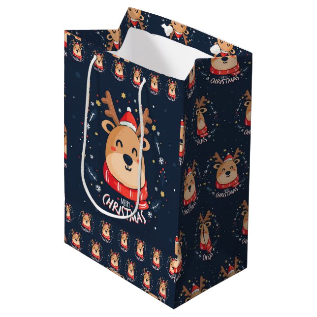 Sac Cadeau Moyen Joyeux Noël Rudolph (Devant Angle)