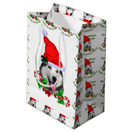 Sac Cadeau Moyen Joyeux Noël Sibérien Husky