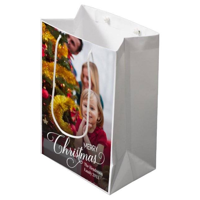 Sac Cadeau Moyen Joyeux Noël Simple Photo personnalisée (Devant Angle)