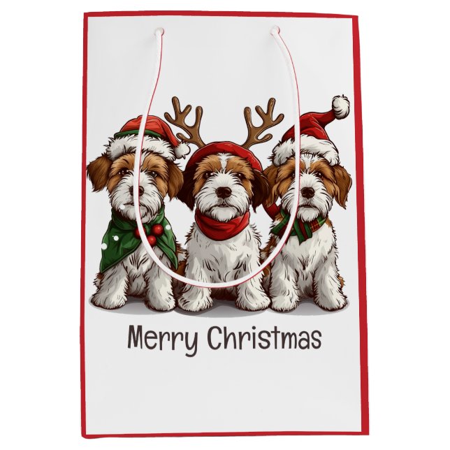 Sac Cadeau Moyen Joyeux Noël Welsh Wire Fox Terrier Chiens (Devant)