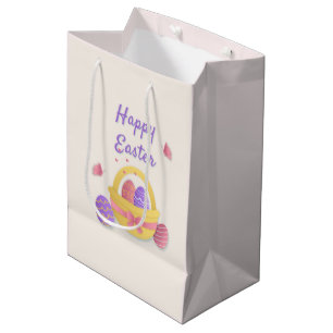 Sac Cadeau Moyen Joyeux panier de Pâques et papillons