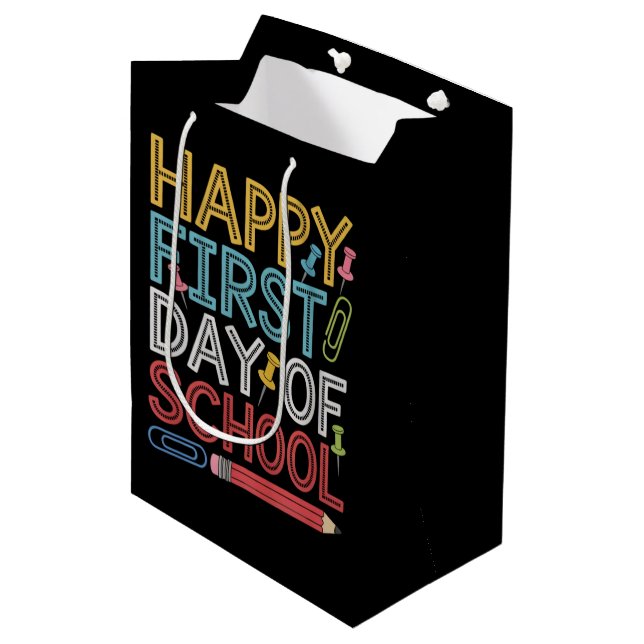 Sac Cadeau Moyen Joyeux Premier Jour D'École Retour À L'École (Devant Angle)