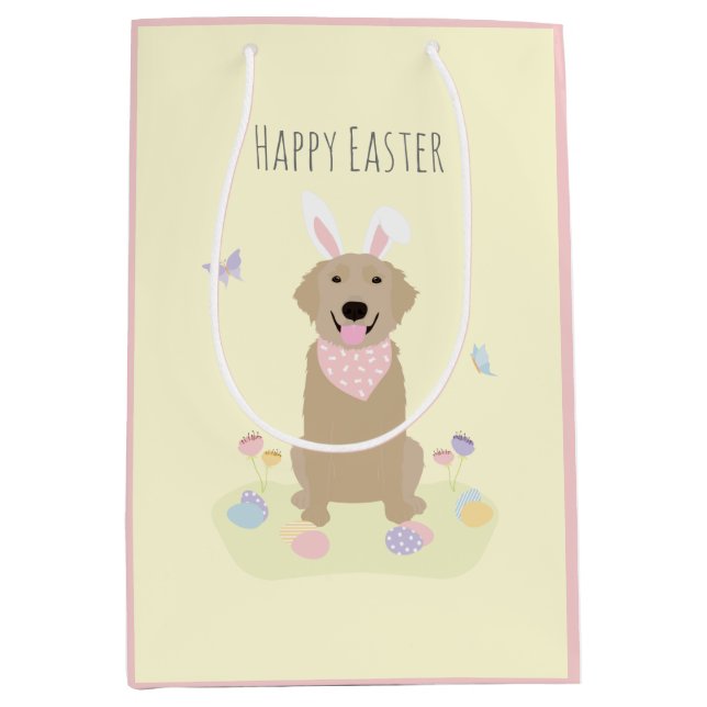 Sac Cadeau Moyen Joyeux Rédacteur en or du lapin de Pâques (Devant)
