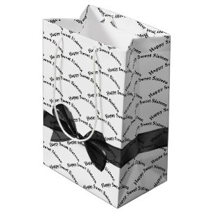 Sac Cadeau Moyen Joyeux Sweet sixteen noir Bow sur blanc