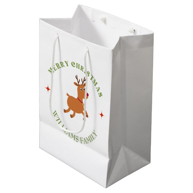 Sac Cadeau Moyen Joyeux texte de Noël rennes blanc (Devant Angle)