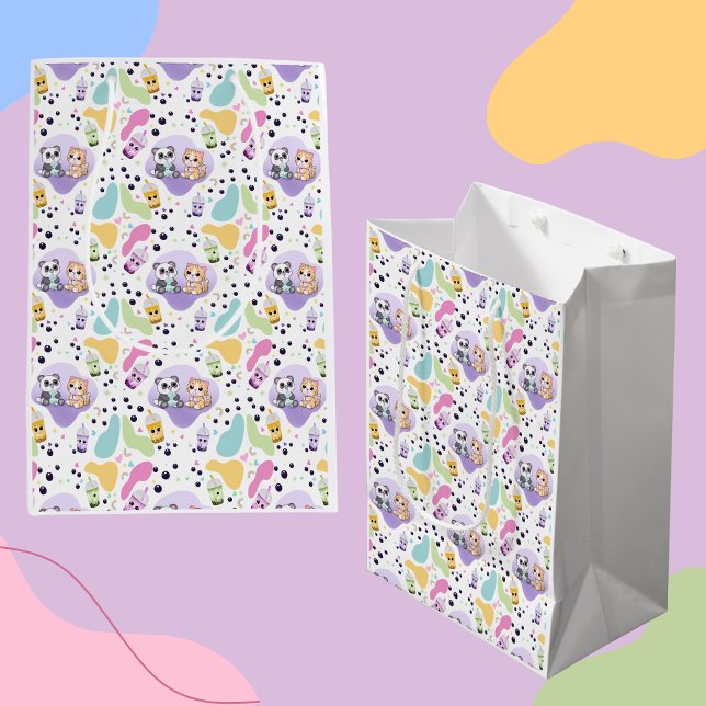 Sac Cadeau Moyen Kawaii Panda & Tiger Bubble Tea Kids (Créateur téléchargé)